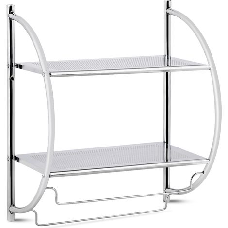 Installation murale facile, étagère salle de bain avec porte-serviettes, 2 étagères et 2 rails de rangement chrome (1/5)