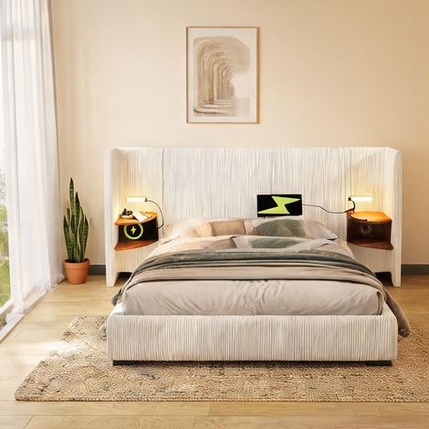 Cadre de lit beige en corduroy 213 x 232 x 104 cm (1/5)