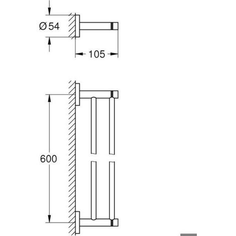 Porte-serviettes double - Unbrand - 654 mm - Fixations invisibles - Vis incluses - Métal - Chromé - Salle de bain (1/5)
