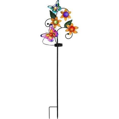 Luminaire Solaire En Fer Forgé - Abeille Et Papillon - Pour Jardin Extérieur Chemin Pelouse Cimetière - 1 Pièce (1/5)