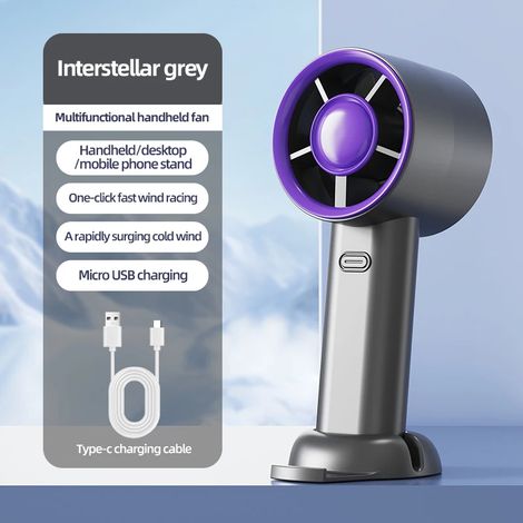 (Gris) Ventilateur électrique portable, rechargeable, débit d'air élevé, affichage numérique. (1/5)