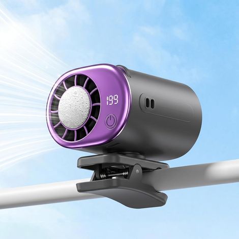 Ventilateur pince portable gris rechargeable, ventilateur tour de cou et taille, flux d'air turbo 199 vitesses, refroidisseur personnel été (1/5)