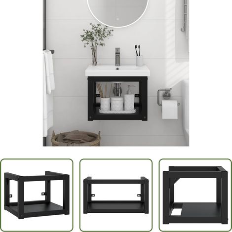 vidaXL Support de lavabo - Cadre de lavabo de salle de bain mural Noir 40x38x31 cm Fer (1/5)