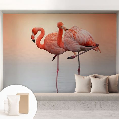 Papier peint intissé classique moderne pour salon et chambre à coucher Décoration rapide avec colle Flamants roses délicats 208x146 cm (1/5)