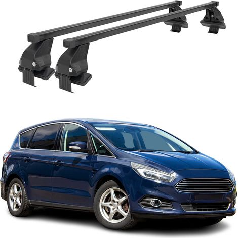 OMAC Dachträger Querträger Stahl für Ford S-Max II 2015-2019 Pre-FL – Abschließbar – City-Crash-getestet – DIN 75302:2019 – ISO/PAS 11154:2006 – Max. 50 kg Schwarz (1/5)