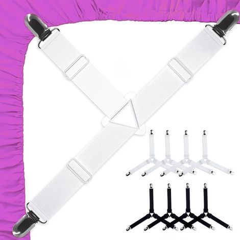 Lot de 8 tendeurs de drap de lit réglables  Sangles de serrage triangulaires pour drap de lit  Tendeur élastique avec clip  Support pour canapé, planche à repasser, matelas (1/5)