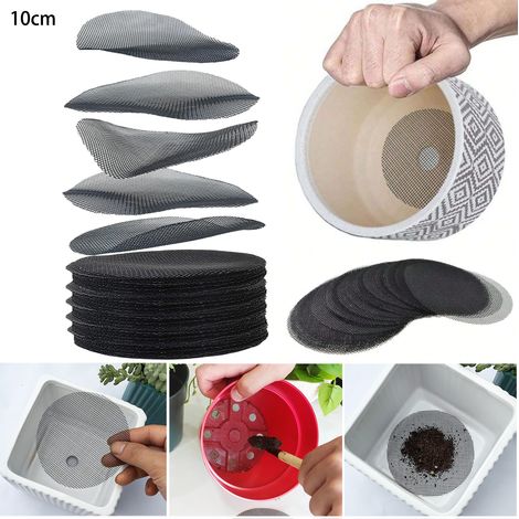 Tampon de maille de trou de Pot de fleur de 200 pièces, écrans de trou de Drainage de Pot de plante de 10cm, Anti-perte de sol, maille de tapis (1/5)