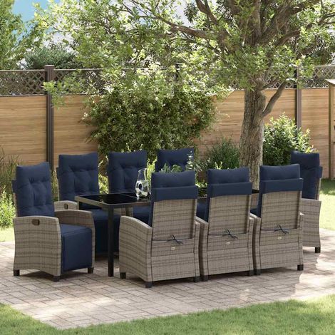 Garten Essgruppe mit Kissen 9 pcs Grau Poly-Rattan