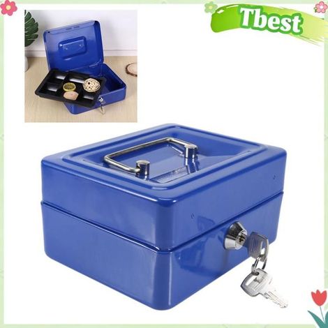 Tbest coffre-fort de voyage Coffre-fort Portable avec 2 clés, ignifuge, antivol, boîtier de sécurité meuble boite Bleue (1/5)