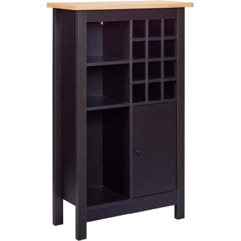 Rangement de Cuisine pour Bouteilles Noir et Plateau Effet Bois - KENNY