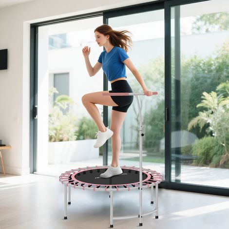 Trampolino fitness Ø102 cm con manubrio regolabile su 5 livelli e telaio in acciaio per allenamento di gambe e corpo - Blu (1/5)