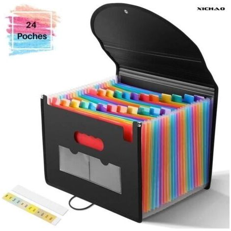 Trieur à Soufflets Classeur Rangement Papier Chemise Trieur Plastique 24 Compartiments Avec Couvercle A4 Documents Extensib (1/4)