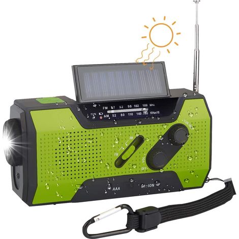 Radio d'urgence - Radio à piles - Radio rechargeable - Alarme SOS - Rechargeable par piles, énergie solaire, USB et dynamo - Batterie externe - Lampe torche - AM/FM - Radio de poche - Câble USB-C - Ra (1/5)