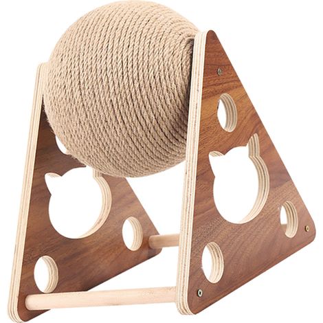 Balle à griffer triangulaire en bois pour chat, balle à griffer en sisal pour chat, jouet à ronger les griffes, structure d'escalade en corde de sisal pour chat (taille L) (1/4)