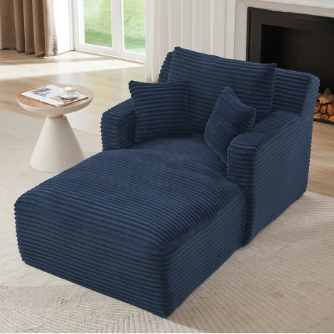 Sofá chaise longue azul de pana acanalada con función relax, convertible y sin montaje (1/5)
