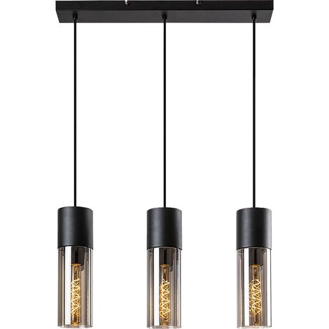 Lampada sospesa Ronno metallo nero vetro tintato E27 3 x max.25W L: 55 cm B: 29,5 cm H: 120 cm Ø9 cm Dimmabile (1/5)