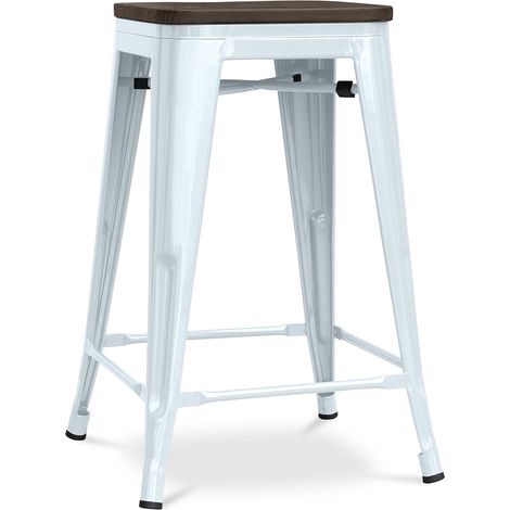 Tabouret de Bar - Design Industriel - Bois et Acier - 60cm -Stylix Bleu gris (1/5)