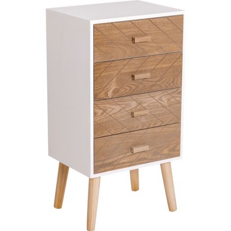 Homcom – Chiffonnier scandinave 4 tiroirs en bois massif – Dimensions 40x30x75cm – Design bicolore blanc et hêtre – Rangement pratique et élégant