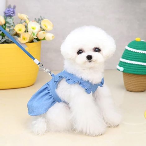 Dog Dress Puppy Skirt Clothes Princess Dresses Wedding Evening Tutu Denim Skirts for Small Chiesn Girl (1/4)