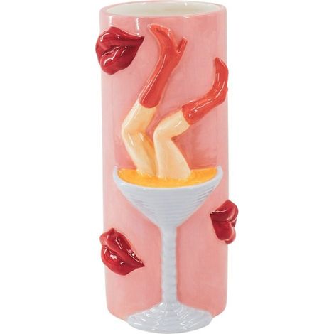 Vase à Fleurs en Céramique Design Coloris Rose et Rouge 14 x 12,5 x 28 cm - PANGIVO (1/5)