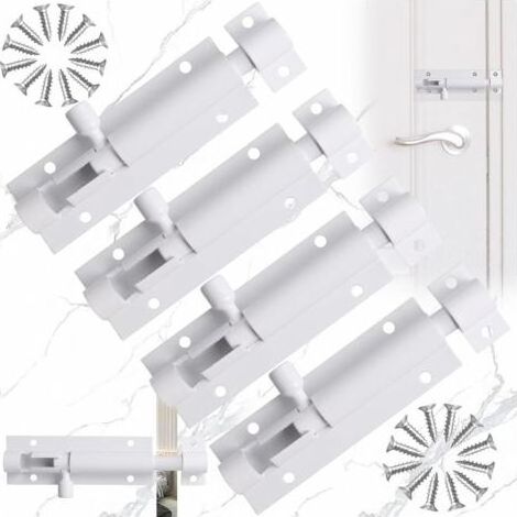 4 Pcs Verrou de Porte à Boulon Coulissant, Loquet de Porte en Alliage D'aluminium, Loquet de Porte Blanc, Loquet Coulissant avec Vis, pour Portail de Jardin, Cabanon, Toilettes (1/5)