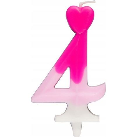 Candela a forma di cuore numero 4, rosa e bianca, 6,5 cm