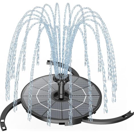 Fontaine Solaire 2,8 W avec Panneau Amovible Support Fixe 6 Buses pour Bassin Jardin Bain d'Oiseaux et Extérieur (1/5)