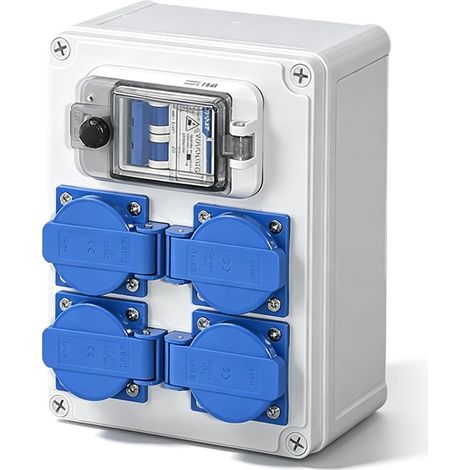 Boîte de distribution électrique murale pour chantier, avec disjoncteur différentiel 32 A, 4 prises 230 V, étanche IP67, pour une utilisation en saillie sur les chantiers (1/5)