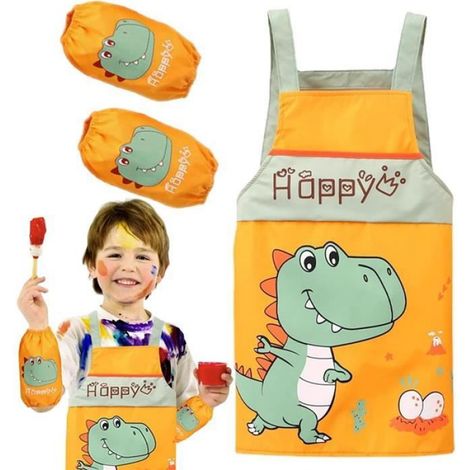 1 Tablier Enfant, Motif Dinosaure, Polyester Imperméable, Léger, Résistant à l'usure, Cuisine Loisirs Créatifs (1/4)