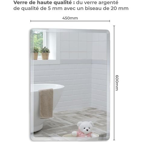 Miroir salle de bain rectangulaire Fixation murale Miroir biseauté sans cadre Peut accroché des deux côtés toilettes, chambre à coucher, couloir (60cm x 45cm) (1/4)