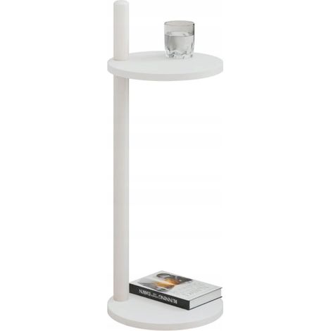 Mesita auxiliar redonda tipo loft con estante, 30x30x80 cm, metal blanco. (1/5)