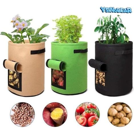 YSINOBEAR 3Pcs 10Gallon Sac de Culture de Pommes de Terre Croissance, Sacs à Plantes pour Pomme Vegetale avec Rabat et Poignée (1/4)