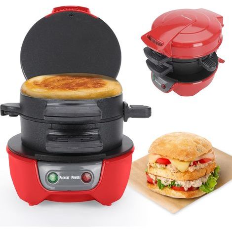 Sandwich-Toaster, Hamburger-Maker, hocheffiziente Antihaft-Grillplatte, 600-W-Toaster, Toaster, Frühstückspfannkuchenpfanne (rot) (1/5)