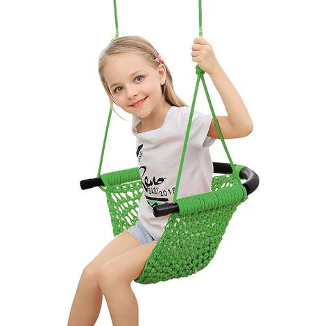 Balancoire Enfant Exterieur avec Cordes Réglables, Siège De Balançoire Enfant à Tricoter à La Main Idéal pour Arbre, Intérieur Extérieur, Jardins,Aire De Jeux, Arrière-Cour(Color:Vert) (1/5)