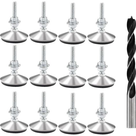 Lot de 8 pieds de nivellement M8 x 50 mm - Pieds de meubles réglables en métal M8 - Vis de réglage avec écrous à enfoncer, écrous de blocage et forets métalliques (1/5)