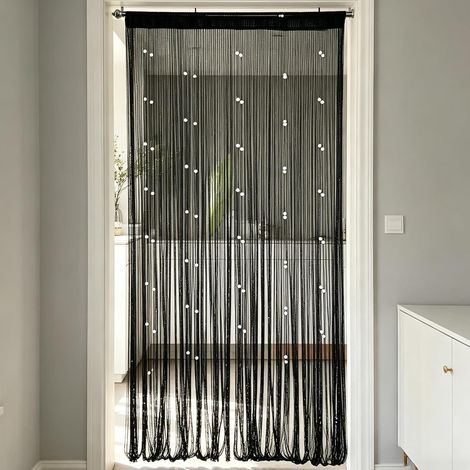 2 rideaux pour porte avec moustiquaire, 200 x 100 cm, couleur noire, avec perles, pour porte de balcon, moustiquaire, pour porte, pour chambre à coucher, cuisine, salon (1/5)