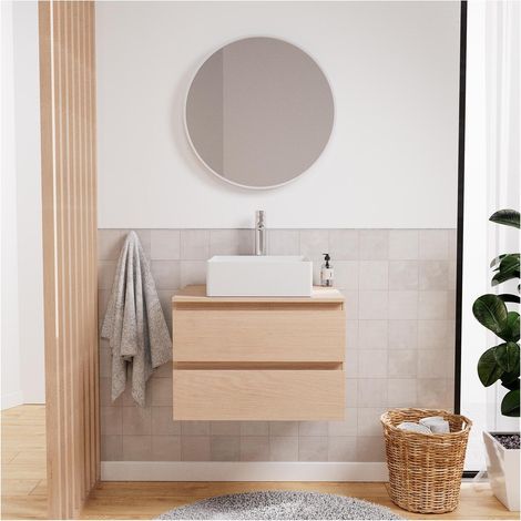 Mob-In – Meuble sous vasque simple 60cm – MDF mélamine décor chêne – Plan résistant à l'eau – Compact et facile à monter (1/5)