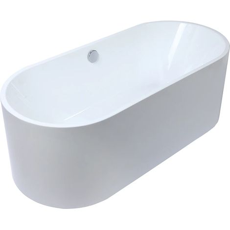 Vente-Unique – Baignoire îlot acrylique blanche 170 x 75 x 58 cm – Capacité 222 L – Tablier inclus – Design moderne elliptique (1/5)
