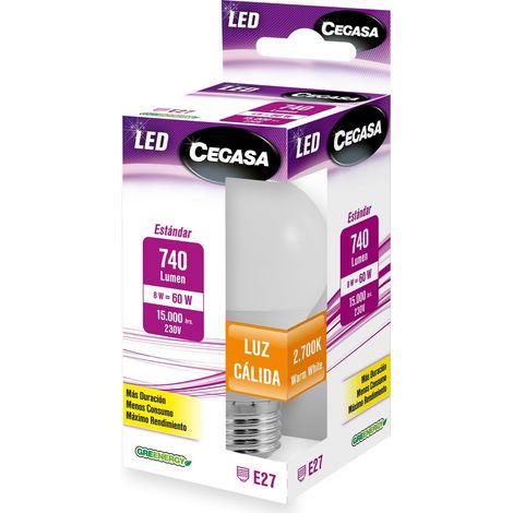 LAMPARA LED CEGASA STANDARD 8W E27 740LM 2700L