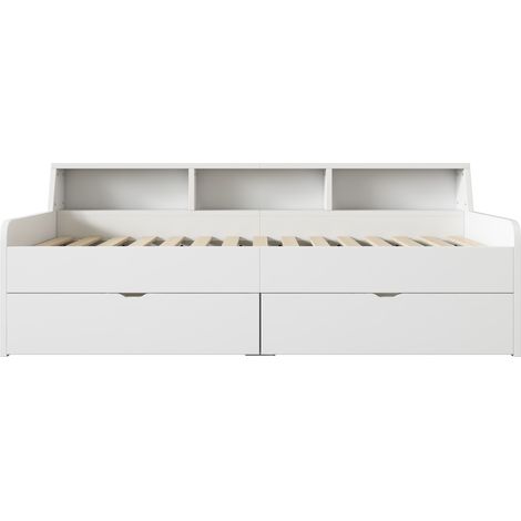 Letto divano 90 x 200 cm con 2 cassetti e vani laterali bianco MODENUIT (1/5)