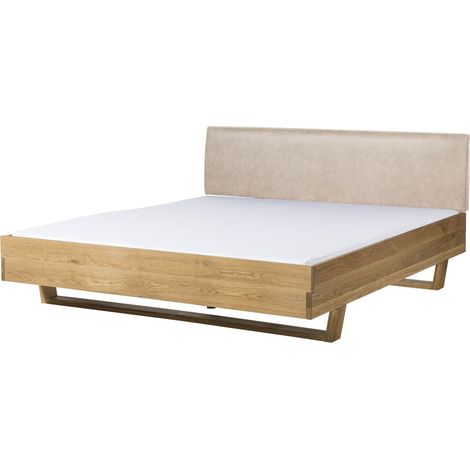 Lit en bois d'Épicéa 200x200x85 naturel teinté / huilé, tête de lit beige FICHTELBERG 140
