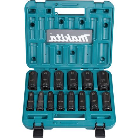 Makita – Jeu de clés à douilles 14 pièces 1/2" – Douilles à choc pour vis et écrous – Longueur 81,5 mm – Pour chantiers humides