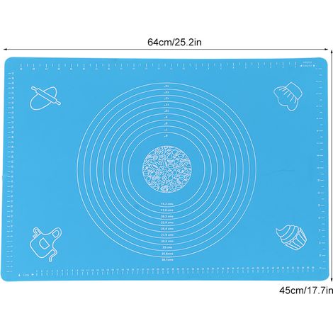 Tapis à pâte en silicone antiadhésif résistant aux hautes températures 64 x 45 cm avec outil de cuisson gradué (bleu) (1/5)