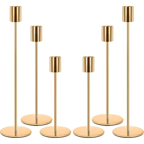 6 pièces bougeoirs dorés, grands bougeoirs en métal, bougeoirs, bougeoirs, adaptés aux bougies de 2,2 cm d'épaisseur pour les mariages, salon, décoration de salle à manger (or) (1/5)