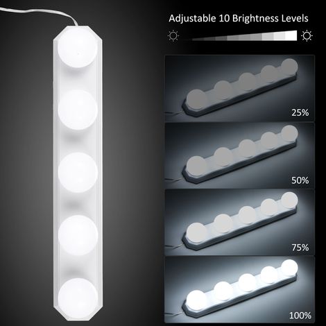LED Vanity Lights for Mirror 5 Bulbs 3 Color Temperature 10 Adjustable Brightness USB Cable Mirror Lights Stick On for Makeup Table Dressing Room (1/5)