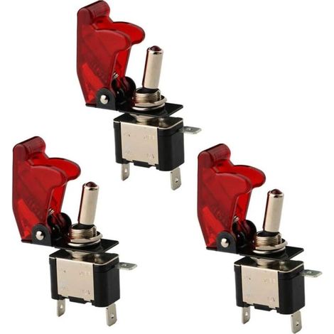 Roter LED-Wippschalter 3 x 12 V 20 A, Ein/Aus-Hebel, SPST + Kappe für Kfz-Anwendungen - Rot (1/4)