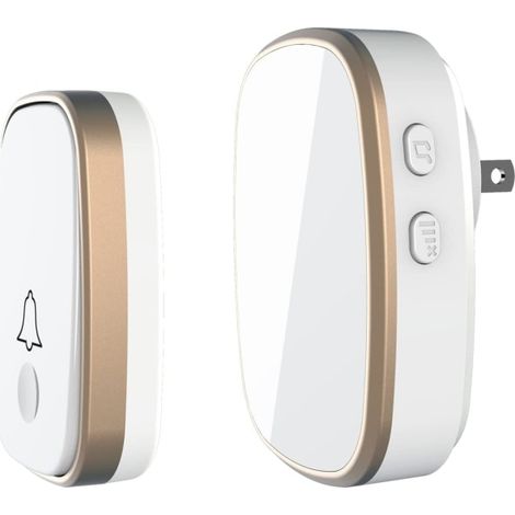 Sonnette sans fil, portée de 300 m, volume sonore réglable sur 4 niveaux et fonction silencieuse avec LED clignotante.-AquaForge