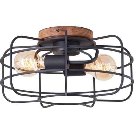 Brilliant Lampe Gwen Deckenleuchte 40cm antik holz/schwarz korund Metall/Bambus braun 2x A60, E27, 40 W (1/4)