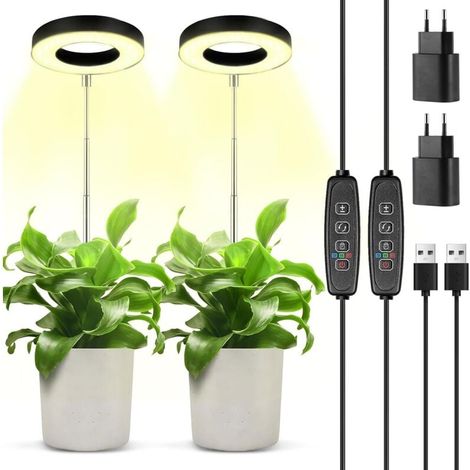 2 pièces Lampe pour Plante,Lampe de Croissance LED à Spectre Complet,9 Luminosité,Rotatif à 180°& avec Minuterie 3/9/12H,Réglable en Hauteur Lampe de culture,pour Petites Plantes (1/4)