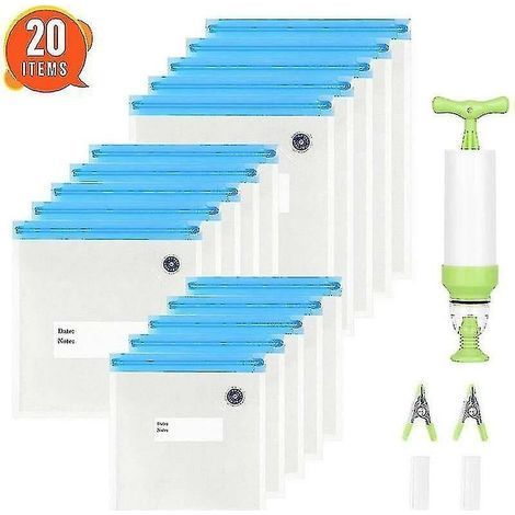 Sous Vide Bags 15 Reusable Vacuum Food Storage Bags For Anova And Joule Cookers - 3 Sizes Sous Vide Bag Kit With Pump - 3 Sealing Clips For Food Stora (1/5)